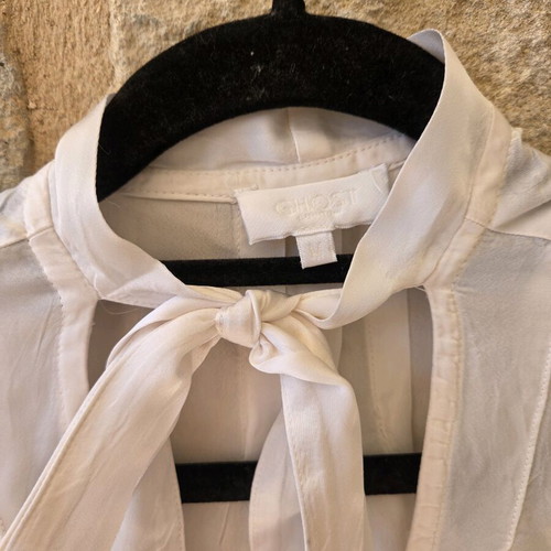Ghost London Ivory Satin Tie-Neck Blouse like new, size M
