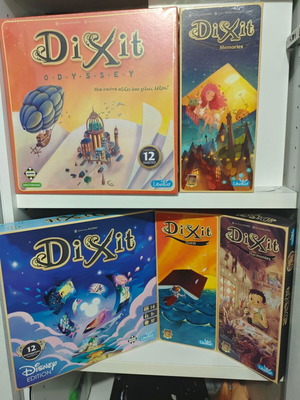 Dixit board game set with 2 games and 3 expansions, Disney Odyssey Quest Memories Harmonies