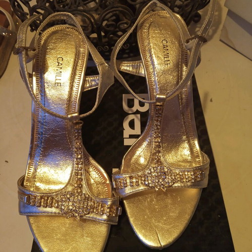 Gold sandals with rhinestones used, size 38