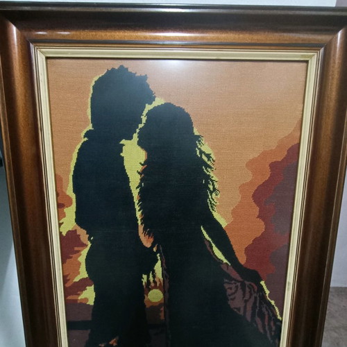 Framed handmade embroidery used