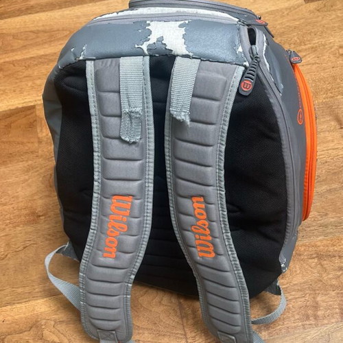 Wilson tennis backpack used, gray with multiple compartments
