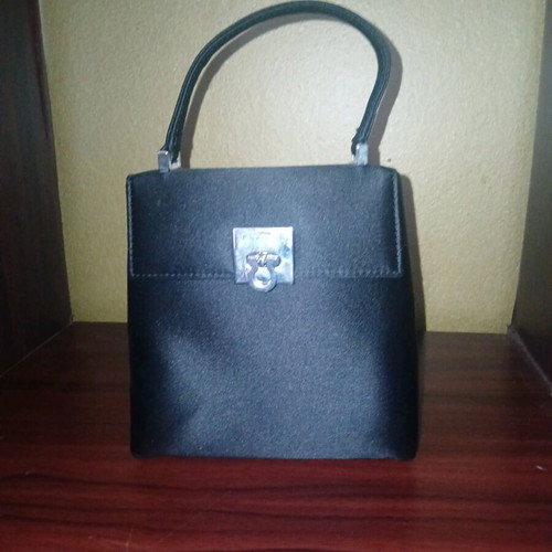 Salvatore Ferragamo evening bag like new, black satin with silver clasp
