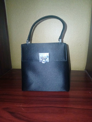 Salvatore Ferragamo evening bag like new, black satin with silver clasp