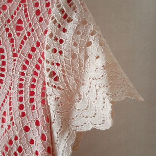 Lace dress with lining, short sleeve, size XL, beige