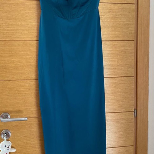 Petrol Satin Maxi Dress with Corset Used, Size M