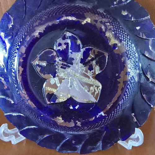 Old decorative glass plate from Jordan 2009 with Arabic calligraphy