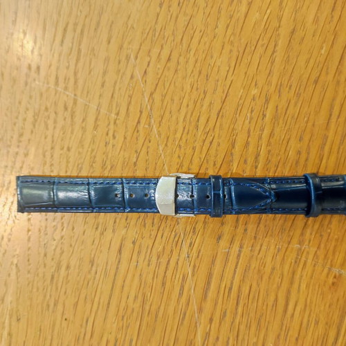 Leather watch strap 18mm blue with stainless steel buckle like new