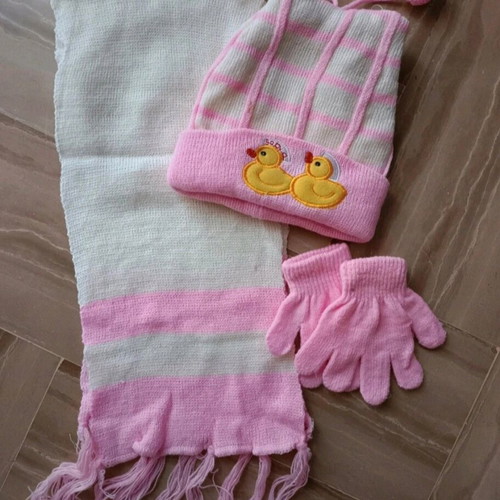 Children's set hat scarf gloves new, pink