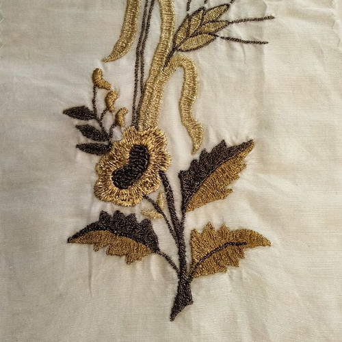 Vintage Gold Embroidered Fabric Satin Shantung Unused