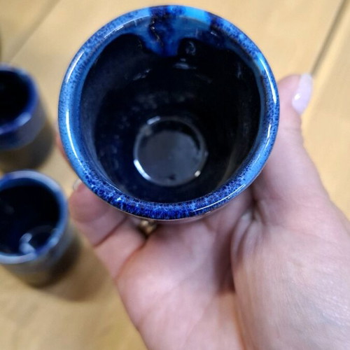 Ceramic wine set handmade, new, blue and black Fat Lava finish