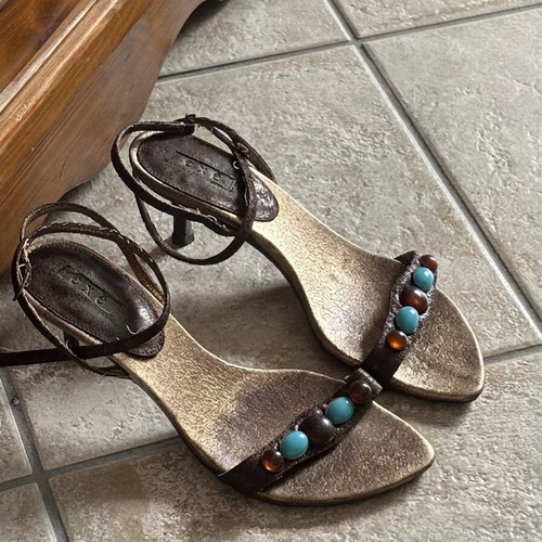 Exe kitten heels sandals used, size 38, brown with stones