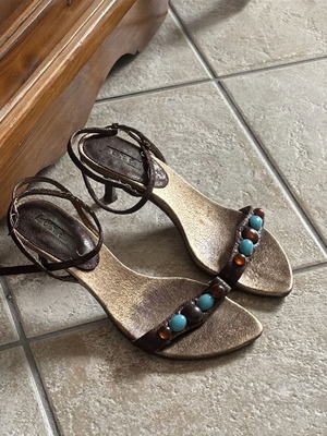 Exe kitten heels sandals used, size 38, brown with stones