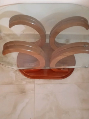 Coffee table with thick glass and solid wood like new