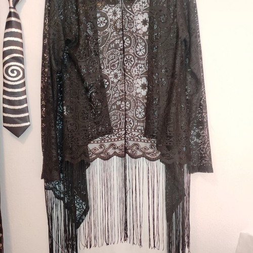 Whimsigoth Lace Sheer Coverup Waterfall Cardigan with Fringe size S, like new