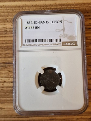 Ionian State 1834 1 Lepton Coin used certified NGC AU58 BN