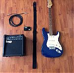  Ηλεκτρική κιθάρα squier by Fender, ενισχυτής, θήκη, tuner, λουρί, καλώδιο