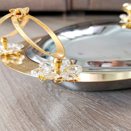Stainless Steel Oval Serving Platter with Swarovski like new