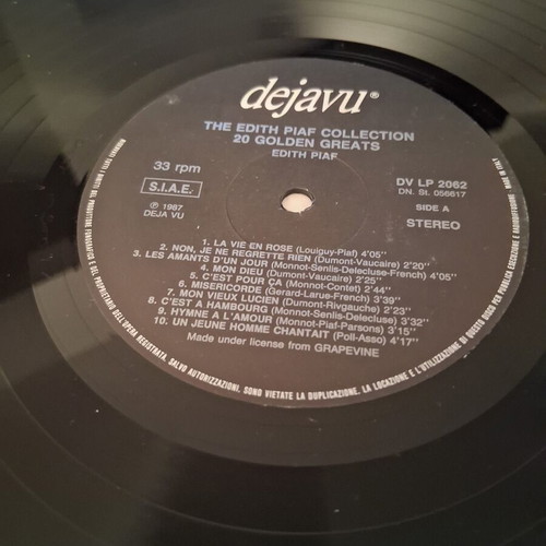 Edith Piaf 20 Golden Greats vinyl record used, jazz