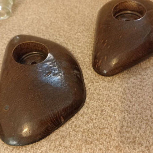 Handmade wooden candlesticks set of 2, rosewood varnished