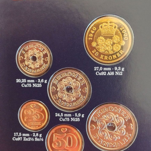 Set of 6 uncirculated Denmark 2000 coins in sealed blister new