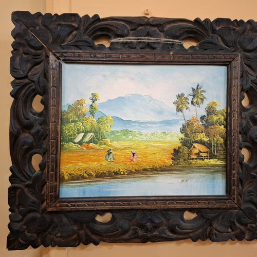 Wooden carved frame with oil painting like new 33x39cm