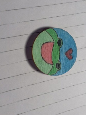Handmade wooden magnet frog new with acrylic design