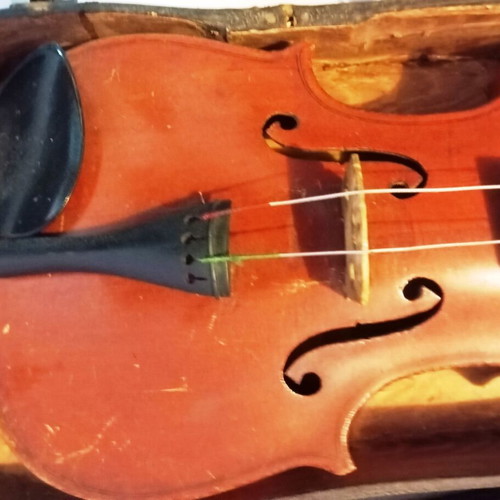 Violin used without bow and strings with old case