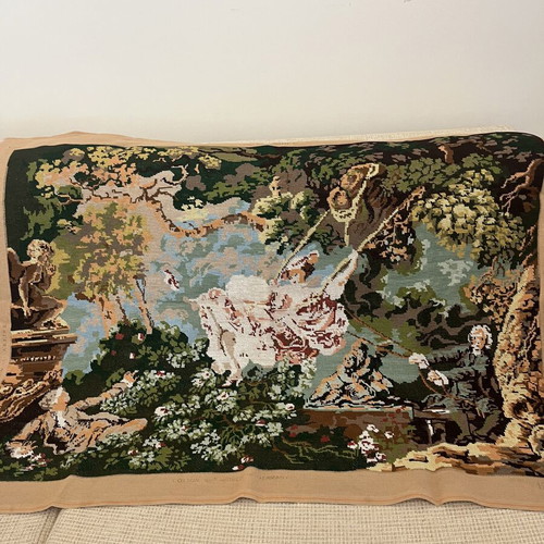 Handmade embroidered textile painting "The Swing" used