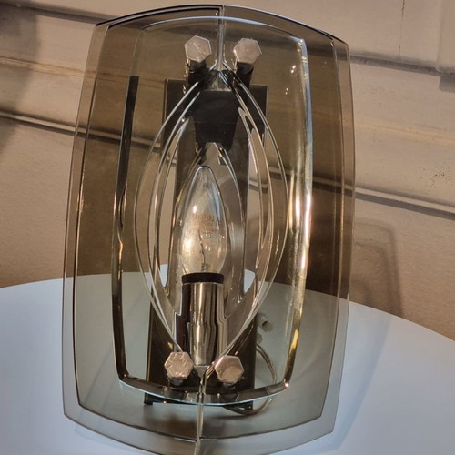 Mid-Century Wall Lamp in Tinted Glass and Chrome by Max Ingrand for Fontana Arte used, 1960s