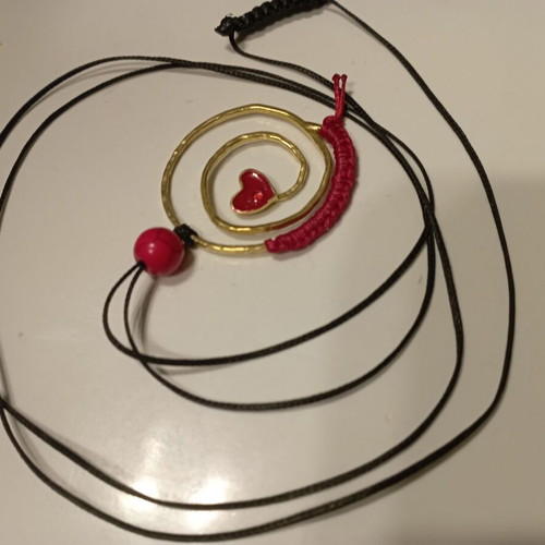 Heart pendant new brass with black cord