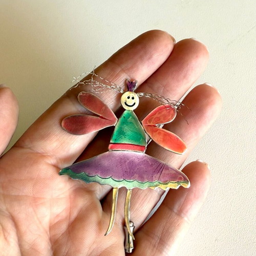 Butterfly brooch with enamel and silver like new