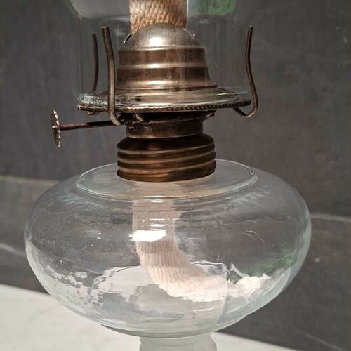 Antique Satin Glass Duncan Three Face Oil Lamp used, c. 1878