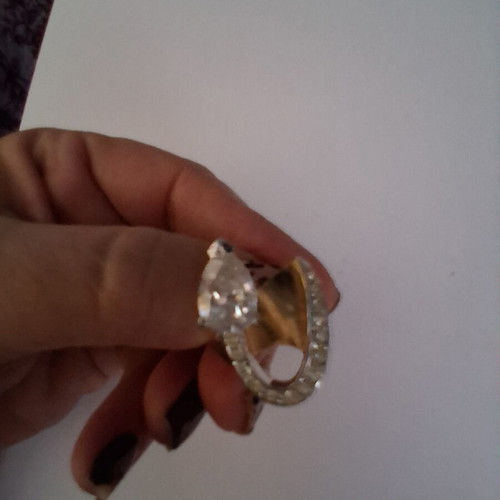Vintage Atelier Statement Ring No54 Like New, Two-Tone with White Stones
