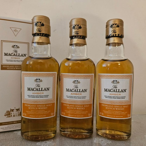 Macallan Amber miniatures new, pack of 3, single malt scotch whisky
