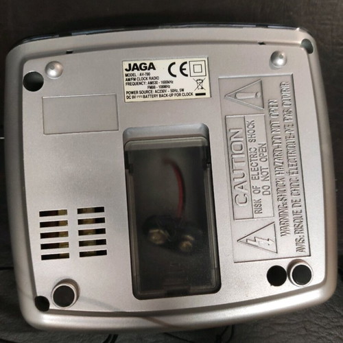 Jaga digital alarm clock used, tabletop with radio