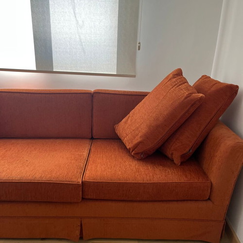 Karageorgiou two-seater sofa used, chenille fabric, solid wood