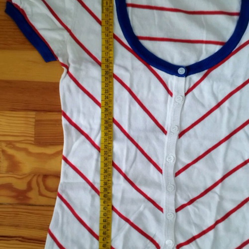 White blouse with red stripes and blue details like new, size S