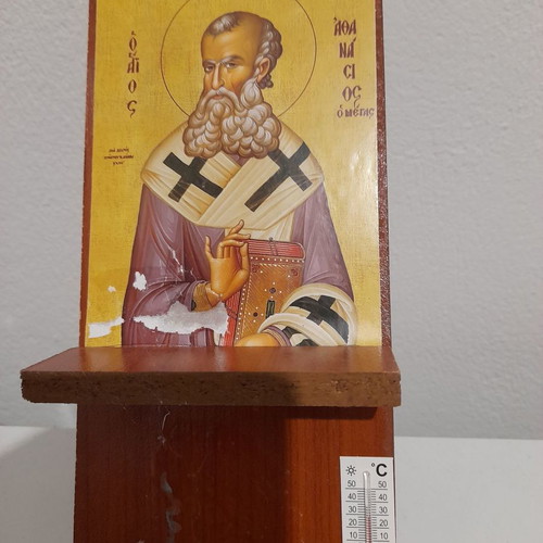 Wall calendar holder used with Saint Athanasios