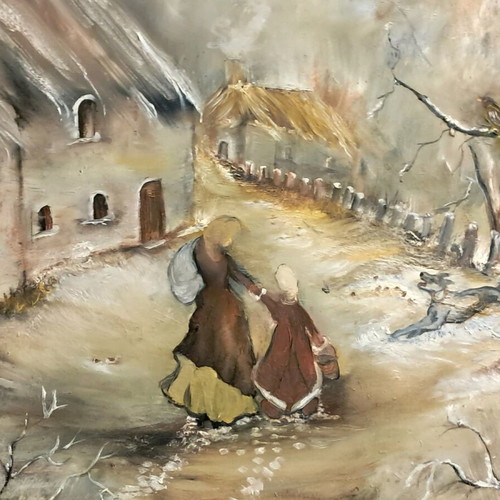 Winter landscape large with gold frame new