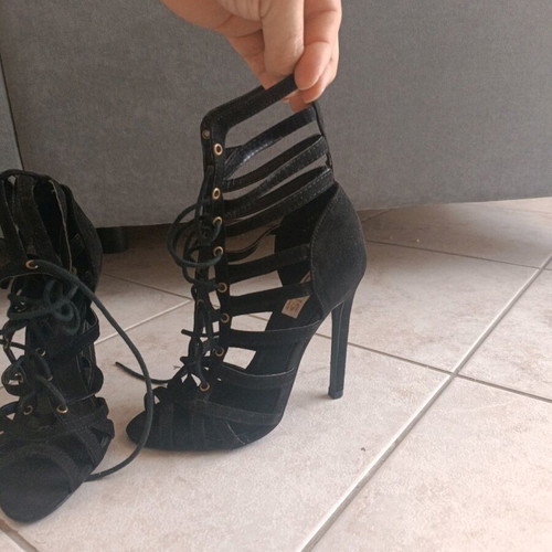 GoGo Shoes black heels new with laces and suede texture