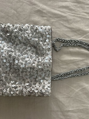 Silk silver evening shoulder bag used with sequins
