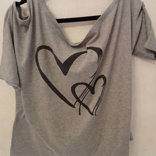 Grey Heart Print Cut-Out T-shirt like new
