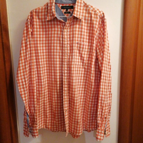 Tommy Hilfiger checked shirt like new, size M, white and orange