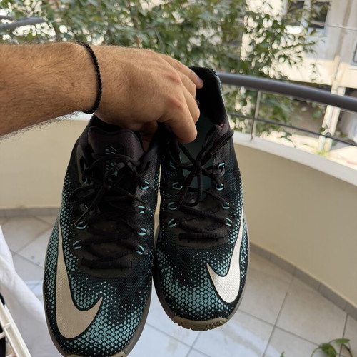 Nike athletic shoes, black and blue, size 44.5