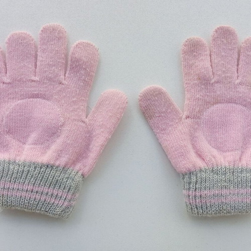 Disney children's gloves used, pink and gray, knitted