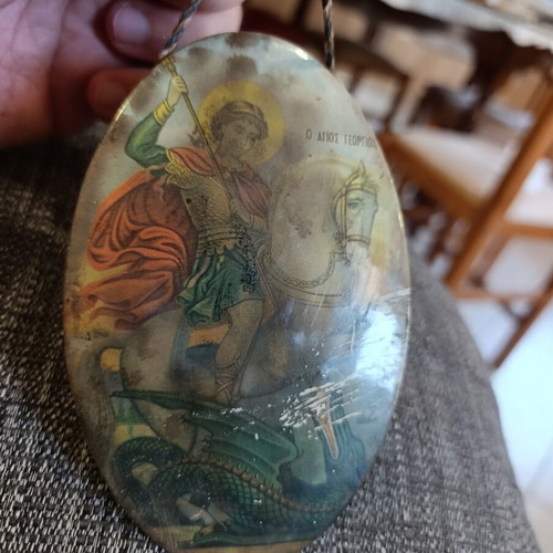 Old metal icon of Saint George, 12x8 cm