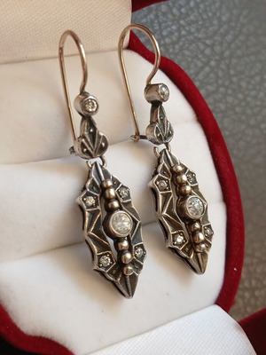 Silver and gold vintage earrings with zirconia