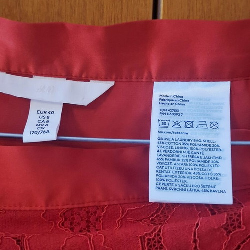 Red floral lace midi skirt H&M like new, size EUR 40