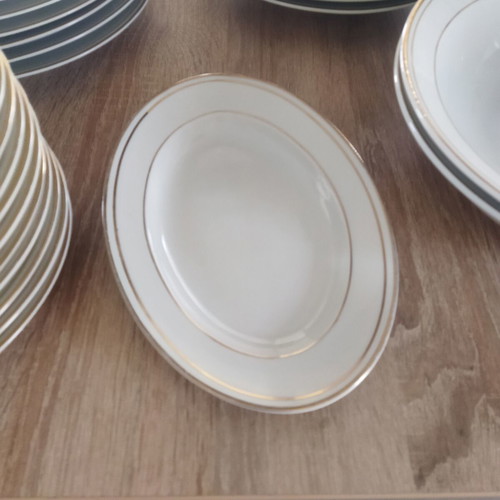 Kitka Porzellan porcelain dinnerware set, like new, white with gold trim