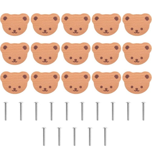 Wooden cabinet and drawer knobs pack of 15, bear shape, new